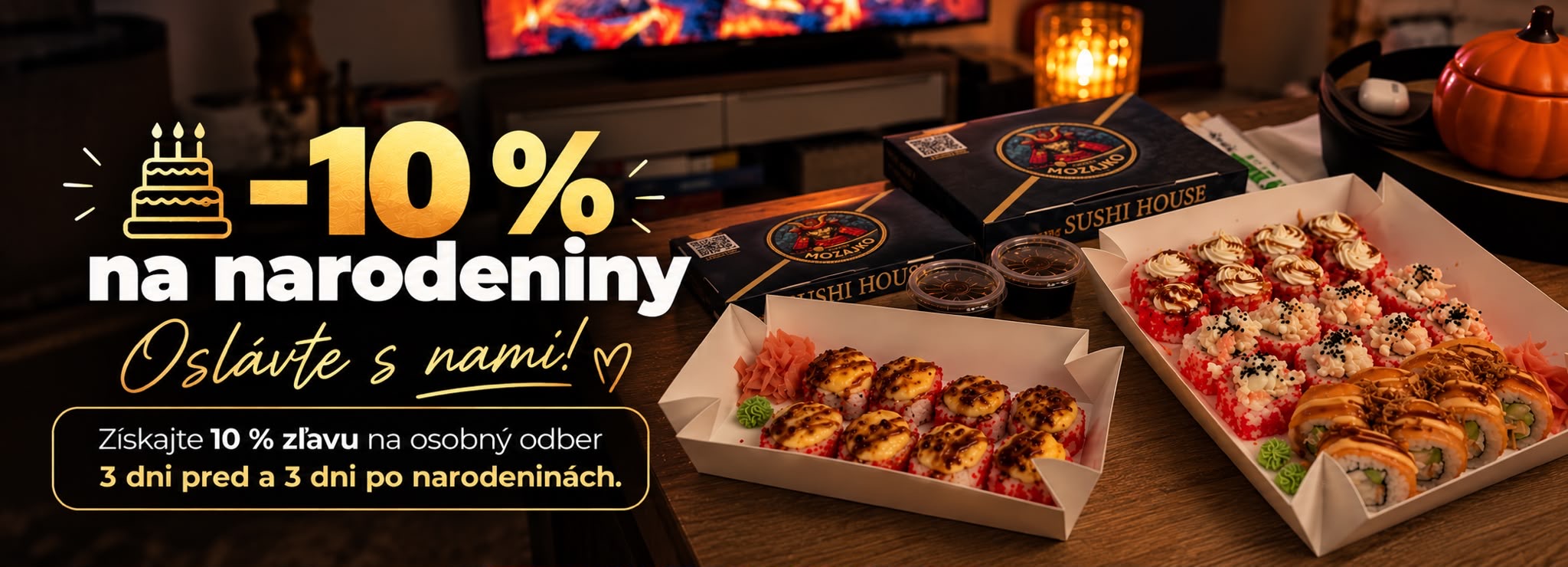 Mozajko Sushi - 10 percent zľava na narodeniny